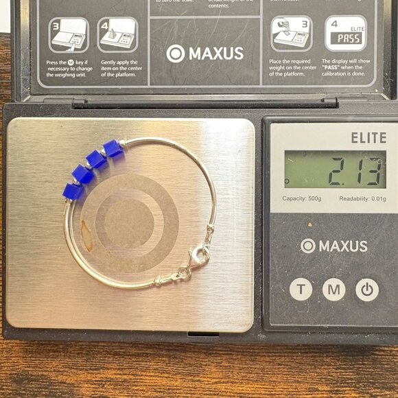 Sterling Silver 925 Child's Size Blue Cube Stone & Silver Tubing Bracelet 5" L - Picture 14 of 15
